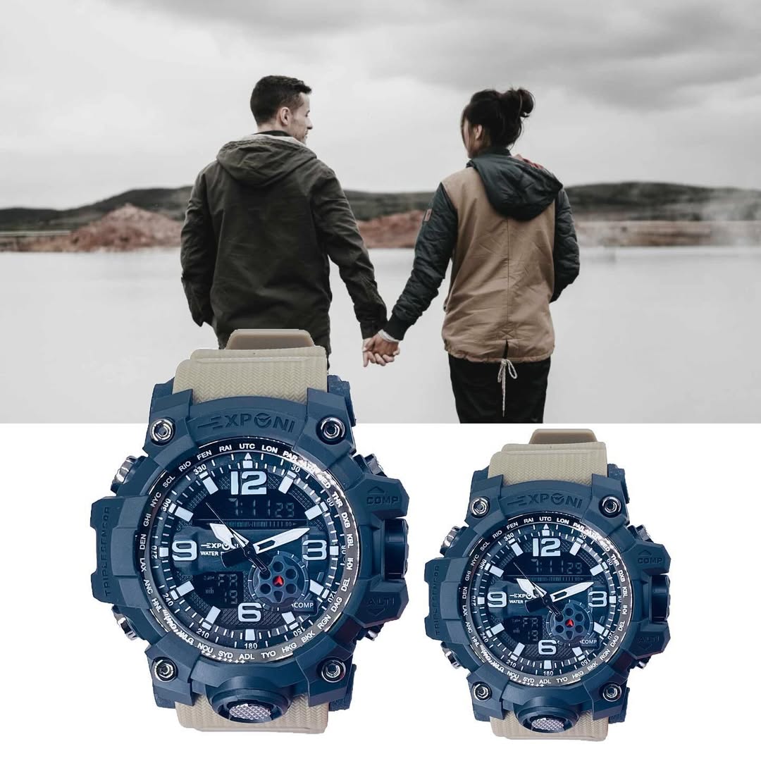 Exponi Couple’s White Dual-Display Sport Watch Set