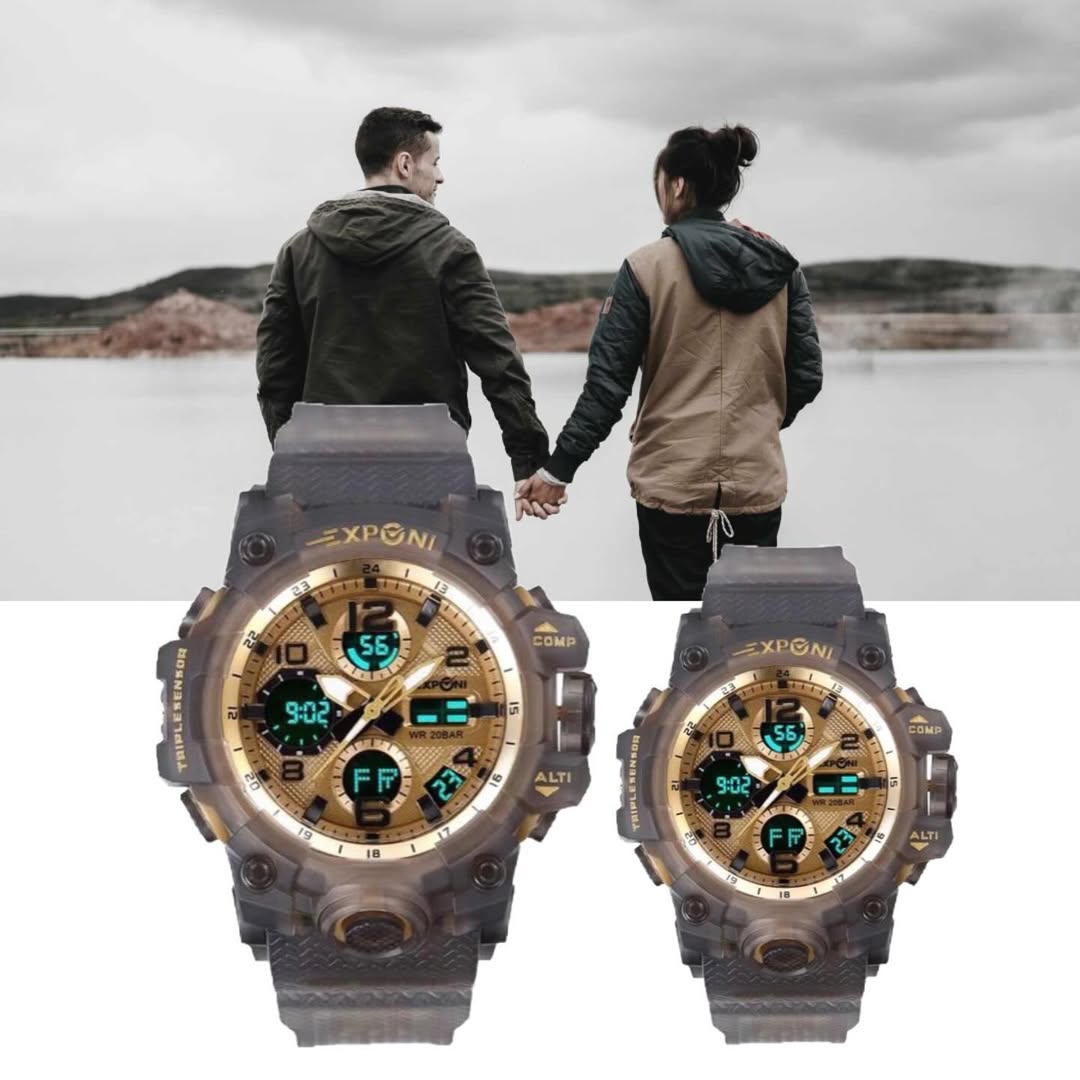 Exponi Couple’s White Dual-Display Sport Watch Set