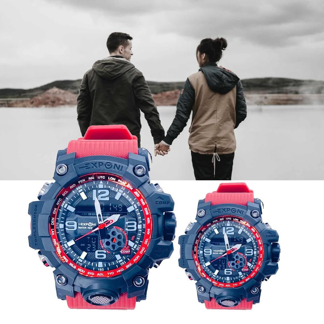 Exponi Couple’s White Dual-Display Sport Watch Set