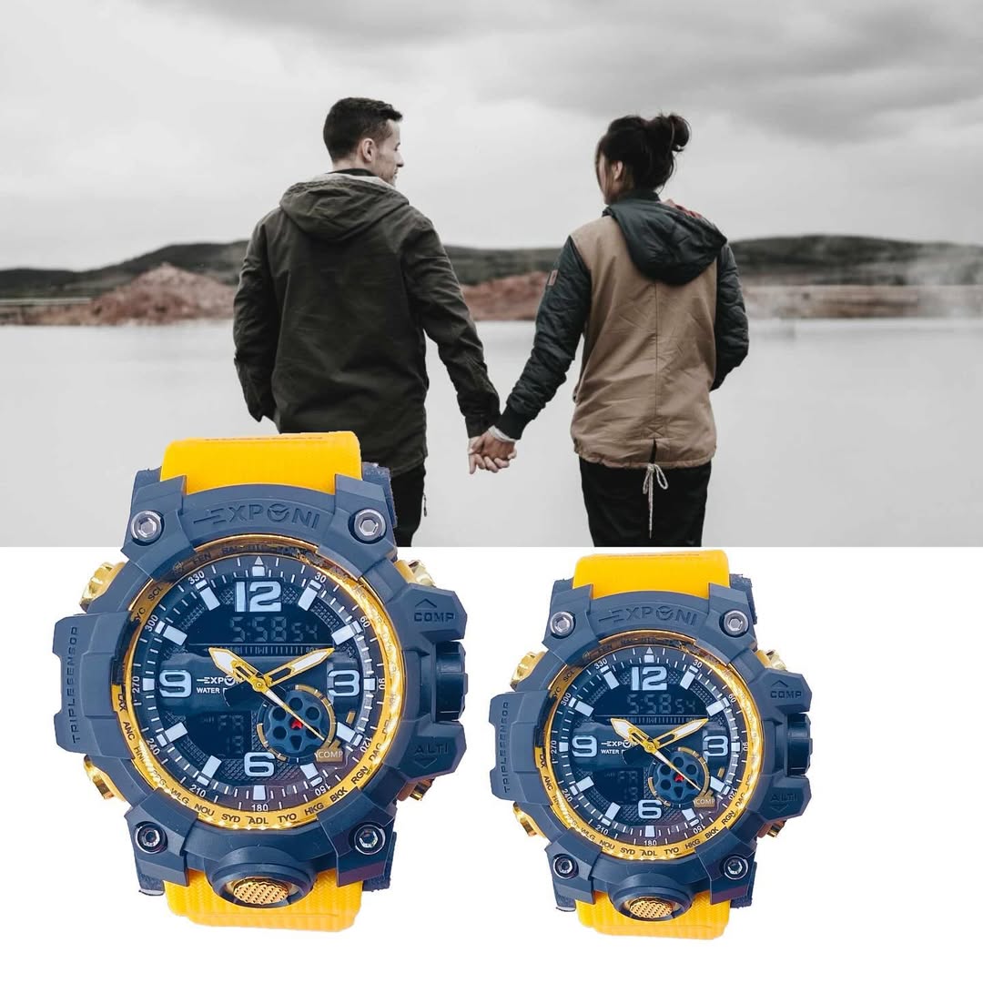 Exponi Couple’s White Dual-Display Sport Watch Set