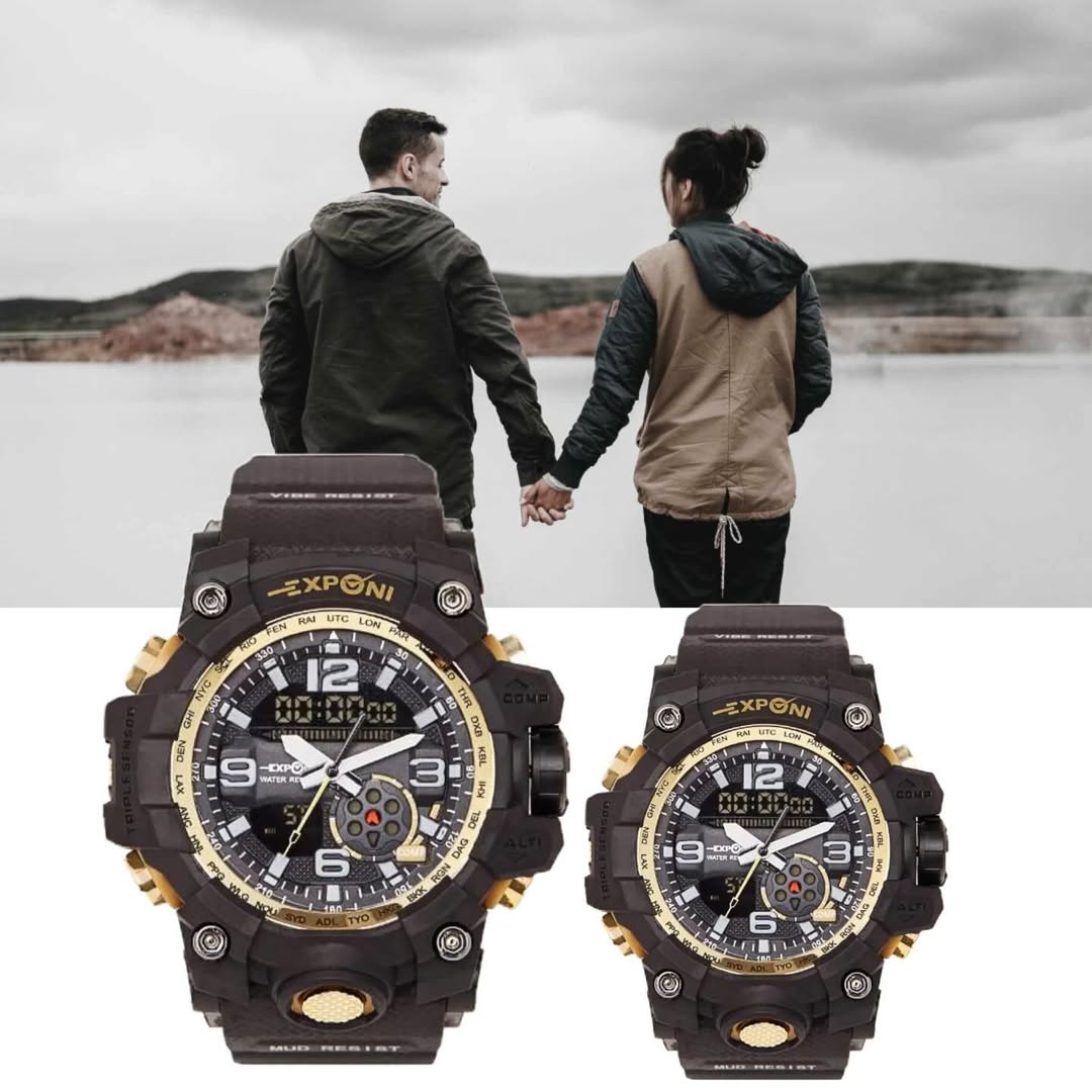 Exponi Couple’s White Dual-Display Sport Watch Set