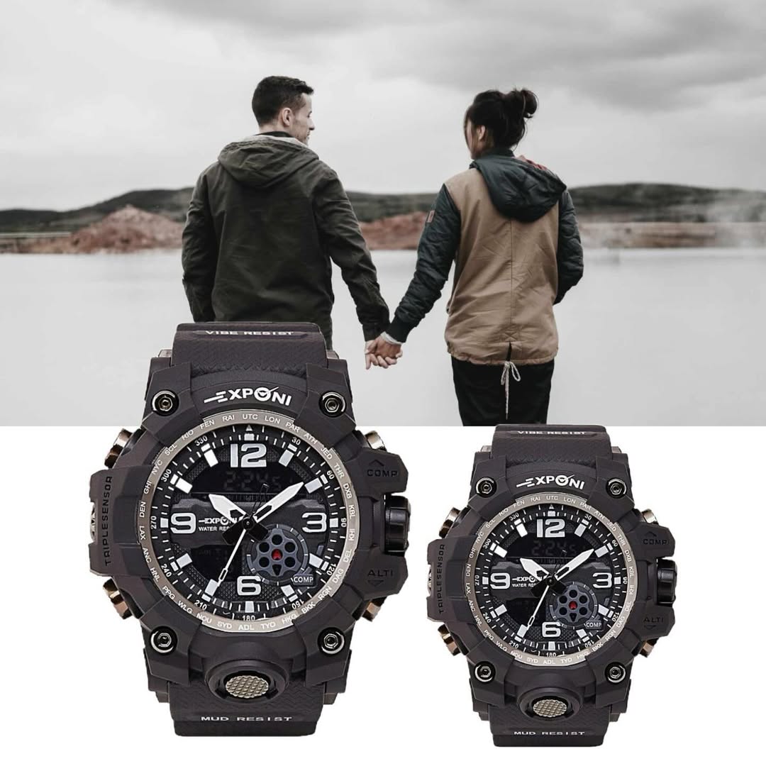 Exponi Couple’s White Dual-Display Sport Watch Set
