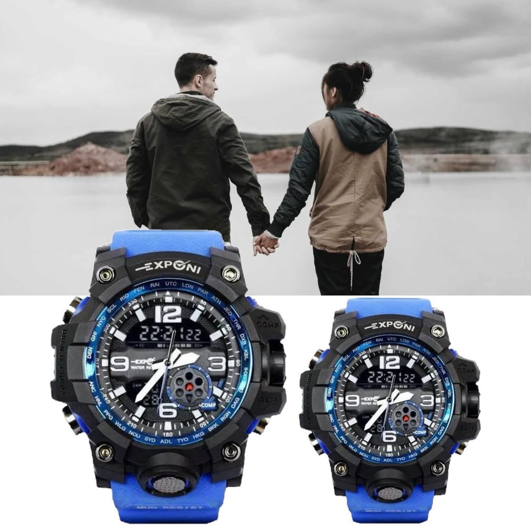 Exponi Couple’s White Dual-Display Sport Watch Set