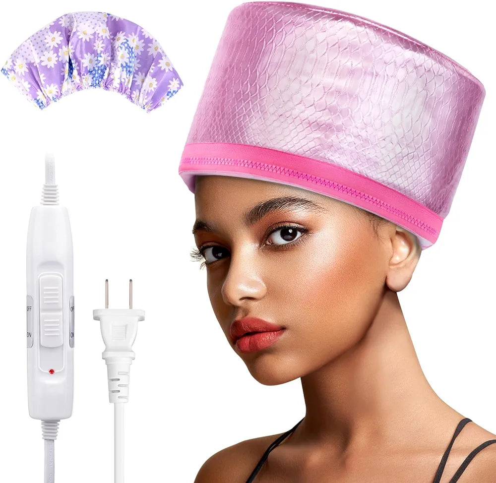 Heated cap for conditioning hair.