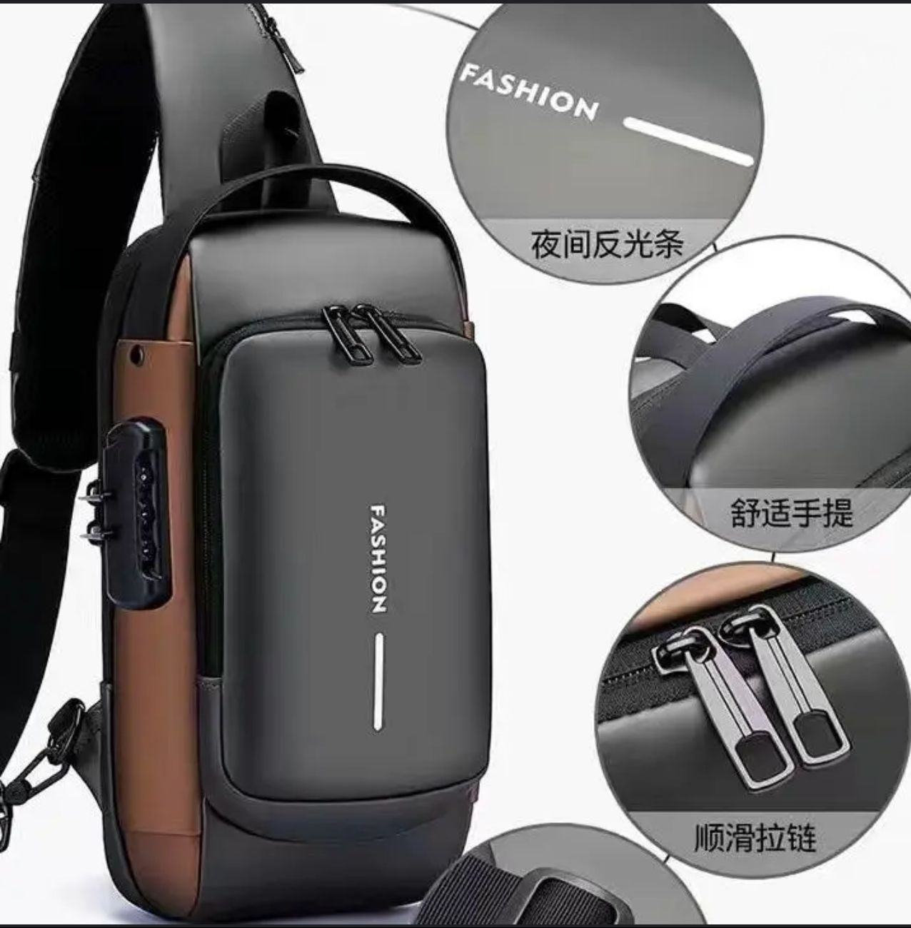 Waterproof Multifunctional Anti-theft Men's Chest Bag with JSB Charging Port.