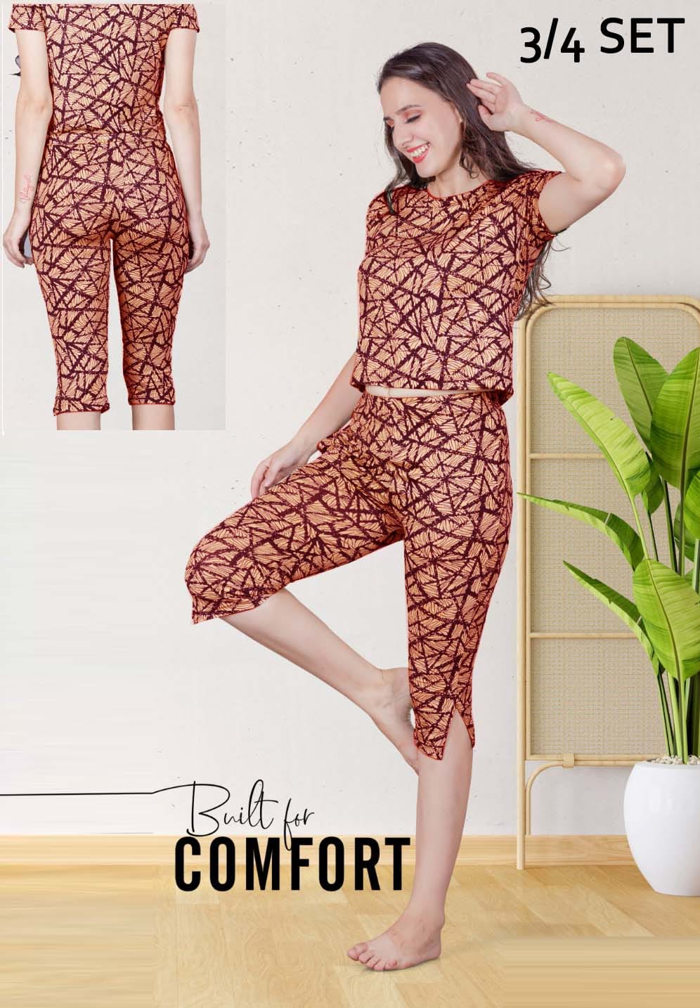 Night pajama 3/4th 2 pcs set surprise colour.