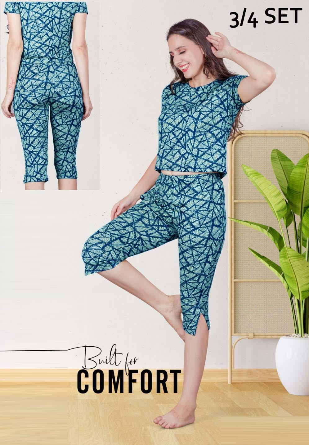 Night pajama 3/4th 2 pcs set surprise colour.