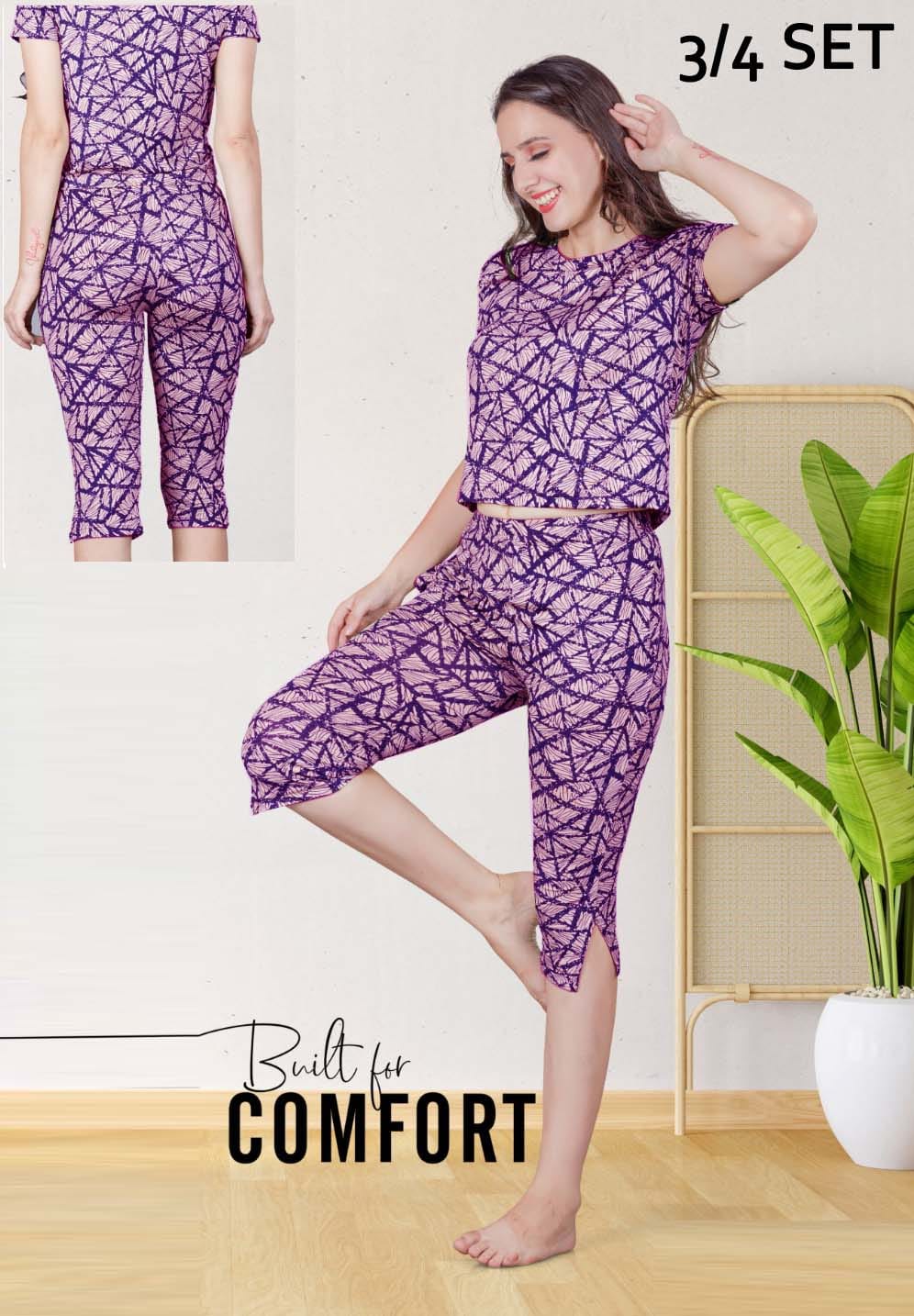 Night pajama 3/4th 2 pcs set surprise colour.