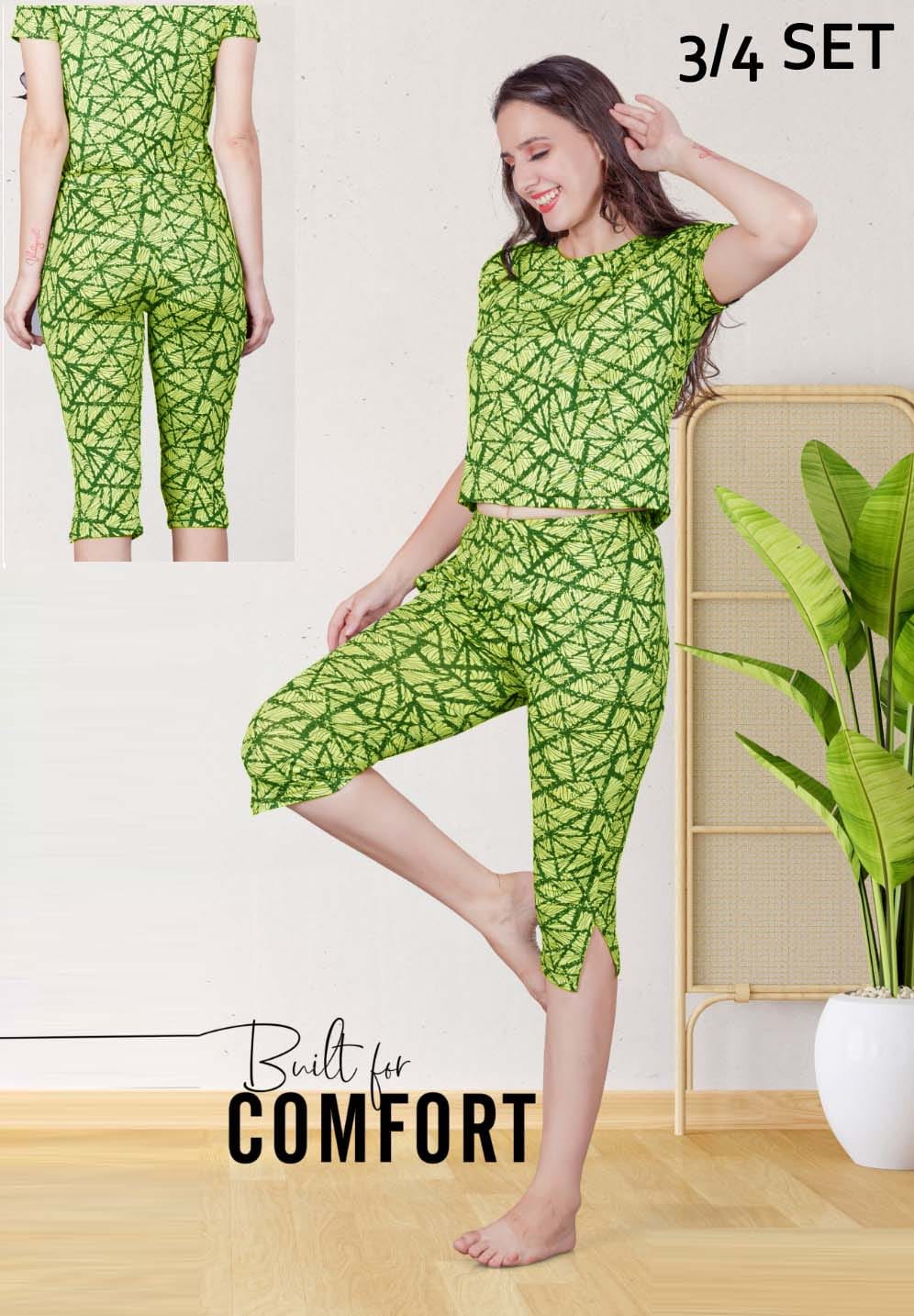 Night pajama 3/4th 2 pcs set surprise colour.
