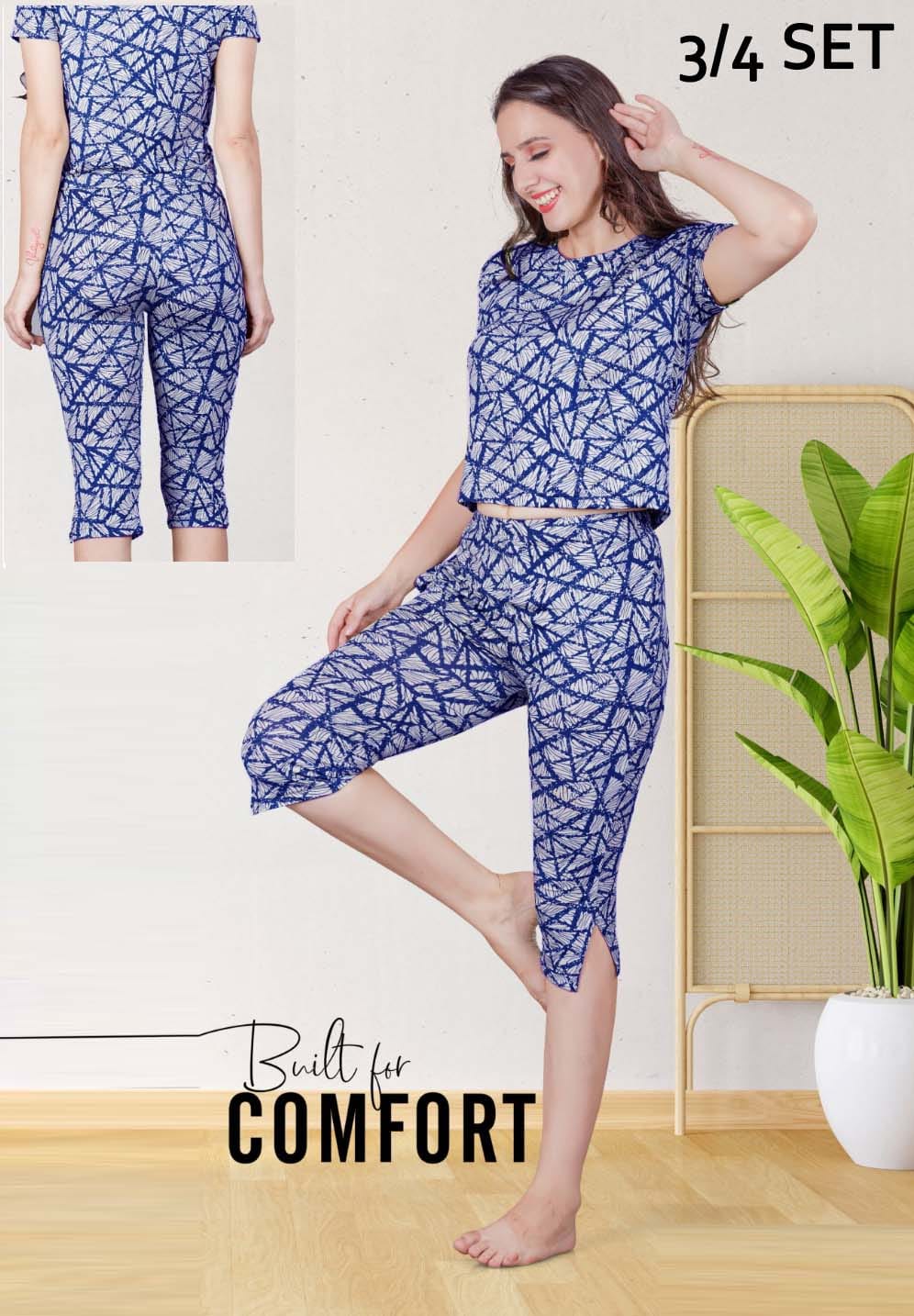 Night pajama 3/4th 2 pcs set surprise colour.