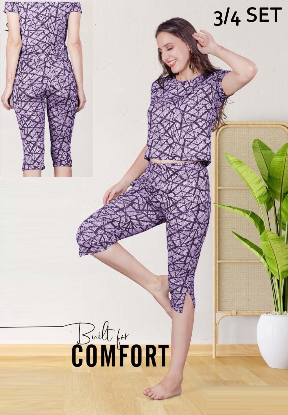 Night pajama 3/4th 2 pcs set surprise colour.