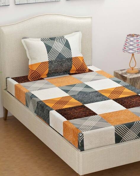 Geometric Printed Single Bedsheet with Pillow Cover โ Mixed Colours.