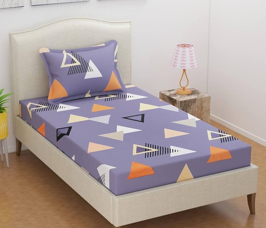 Geometric Printed Single Bedsheet with Pillow Cover โ Mixed Colours.