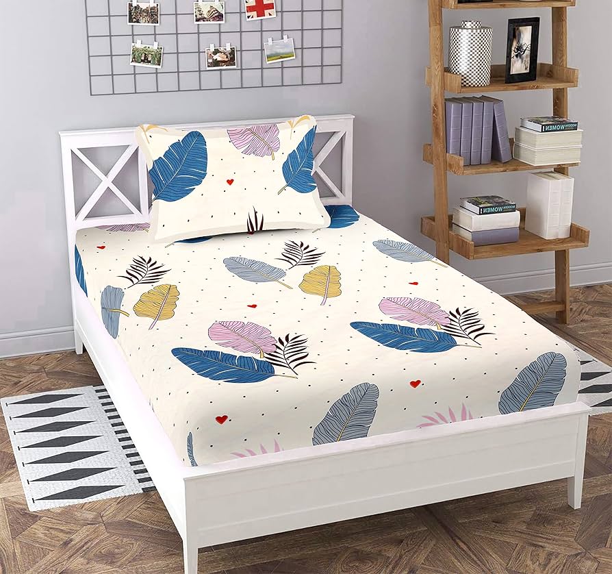 Geometric Printed Single Bedsheet with Pillow Cover โ Mixed Colours.