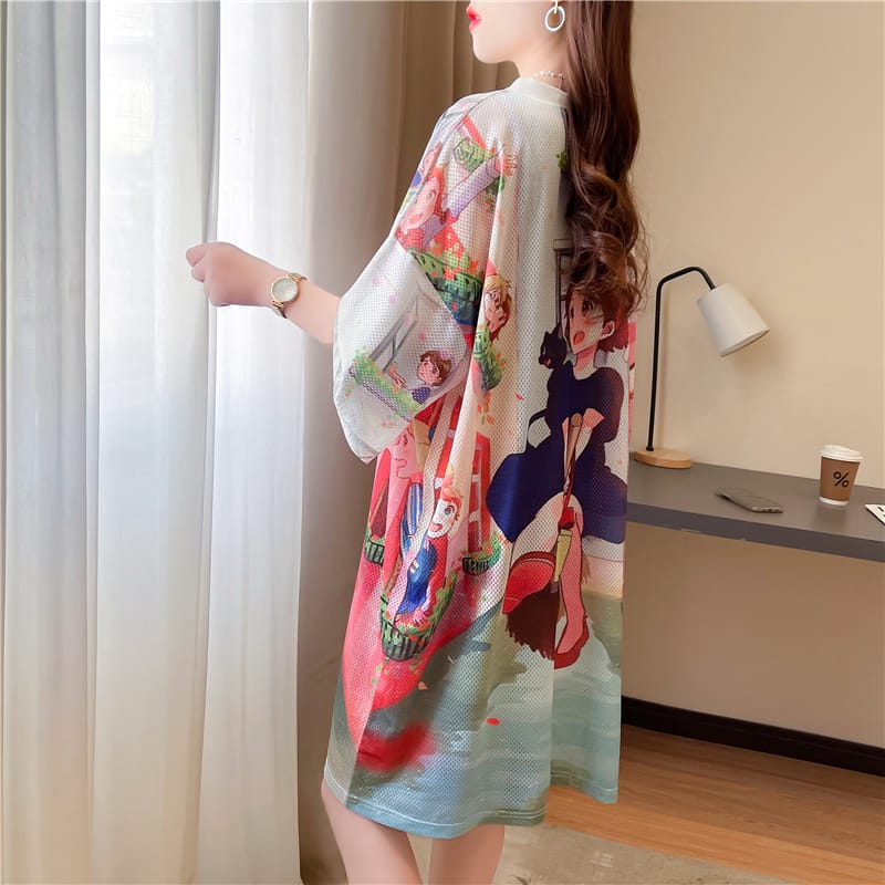 Oversized Cartoon T-Shirt Dress – Happy Monkey Print | Women’s Fashion Casual Wear