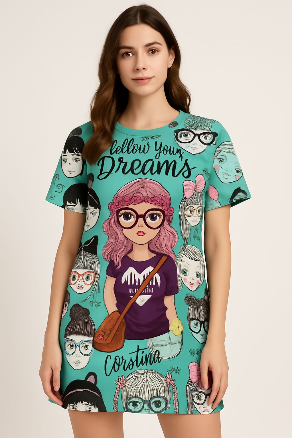Oversized Cartoon T-Shirt Dress – Happy Monkey Print | Women’s Fashion Casual Wear