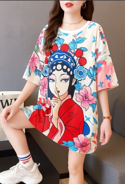 Oversized Cartoon T-Shirt Dress – Happy Monkey Print | Women’s Fashion Casual Wear