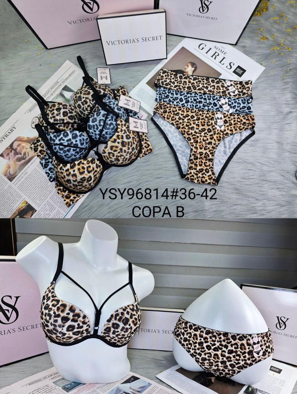 Leopard print push-up bra and panty set for women