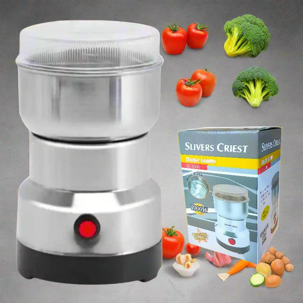 Slivers Criest Electric Grinder SC8300 with stainless steel bowl and 1000W power.