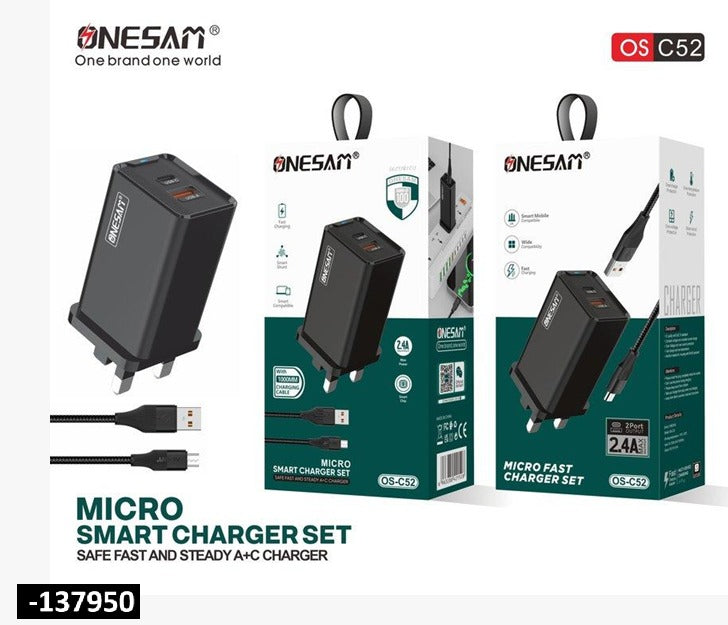 ONESAM Smart Fast Charger Set OS-C52 (A+C Dual Port) – USB-A + USB-C