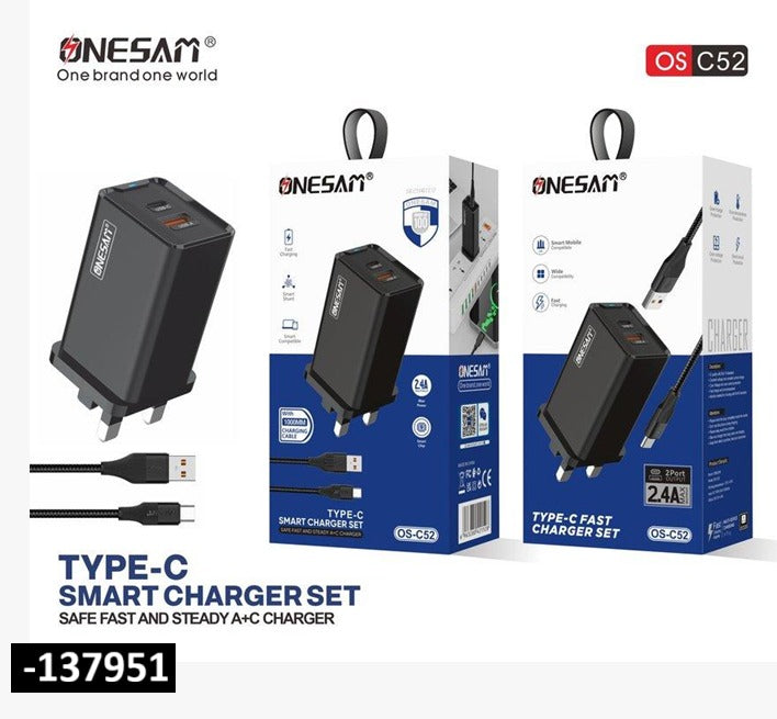 ONESAM Smart Fast Charger Set OS-C52 (A+C Dual Port) – USB-A + USB-C