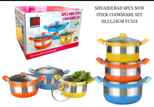 Shuaidebad 6-piece non-stick cookware set with three casseroles and lids