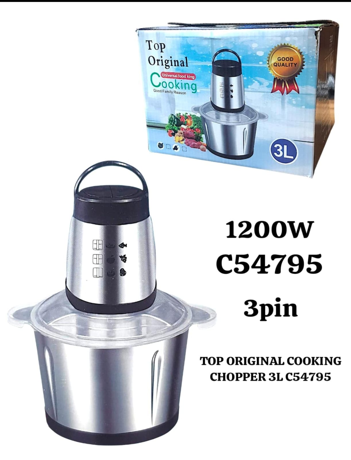 Top Original Cooking Chopper 3L Food Processor with stainless steel blades
