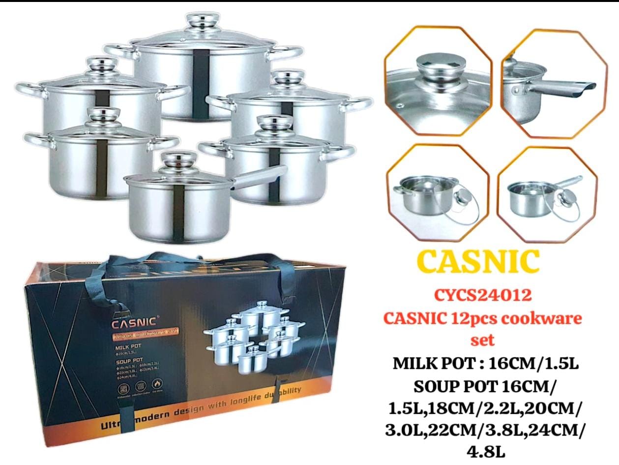 CASNIC 12-piece stainless steel cookware set