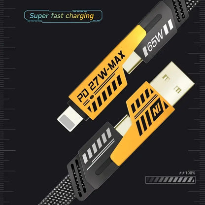 3-in-1 Fast Charging Cable – Type-C, Lightning & Micro USB | 65W PD 2.1A