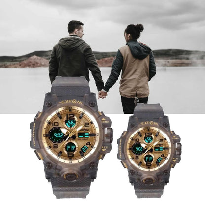 Exponi Couple’s White Dual-Display Sport Watch Set