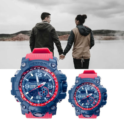 Exponi Couple’s White Dual-Display Sport Watch Set