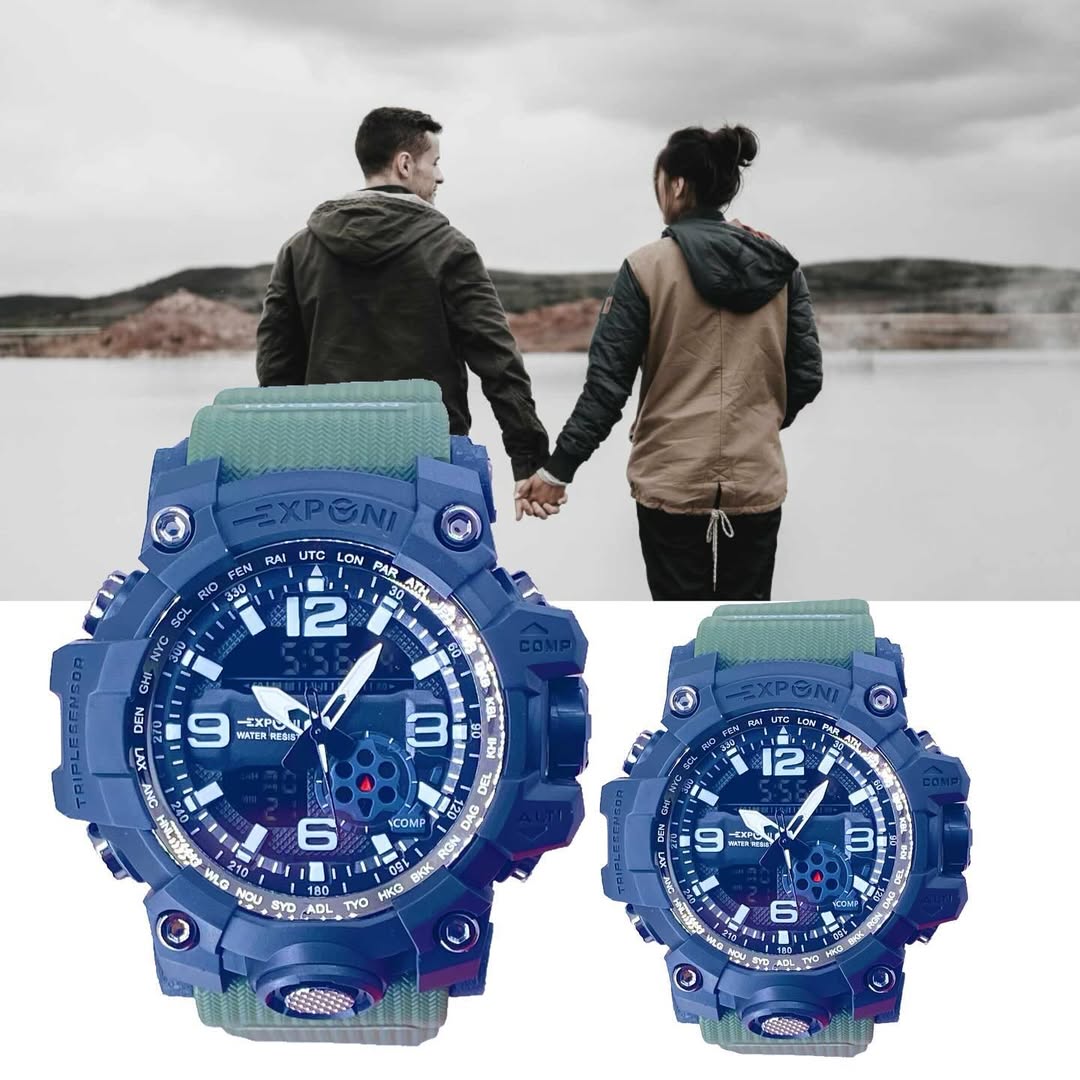 Exponi Couple’s White Dual-Display Sport Watch Set