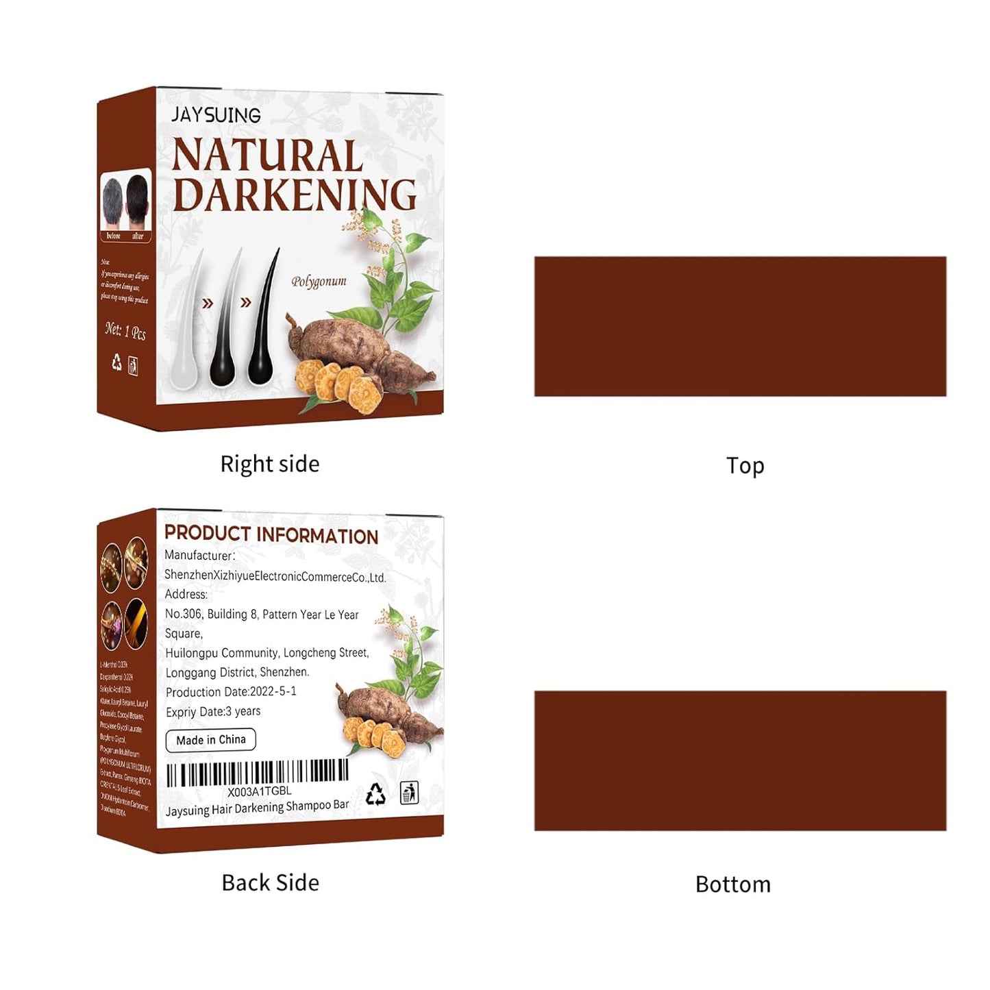 Organic Hair Darkening Shampoo Bar for Men & Women, Volumizing & Moisturizing, Repair Essence, Black Hair 1PC-Black.