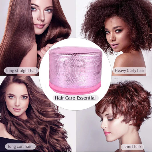 Heated cap for conditioning hair.