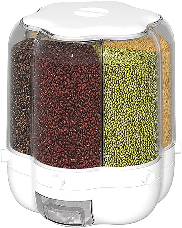 Rotating grain and rice dispenser with multiple storage compartments