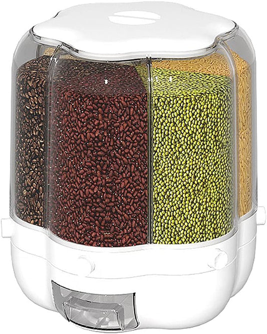 Rotating grain and rice dispenser with multiple storage compartments