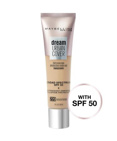 Maybelline Dream Urban Cover Flawless Coverage Foundation Makeup, SPF 50, Classic Ivory.