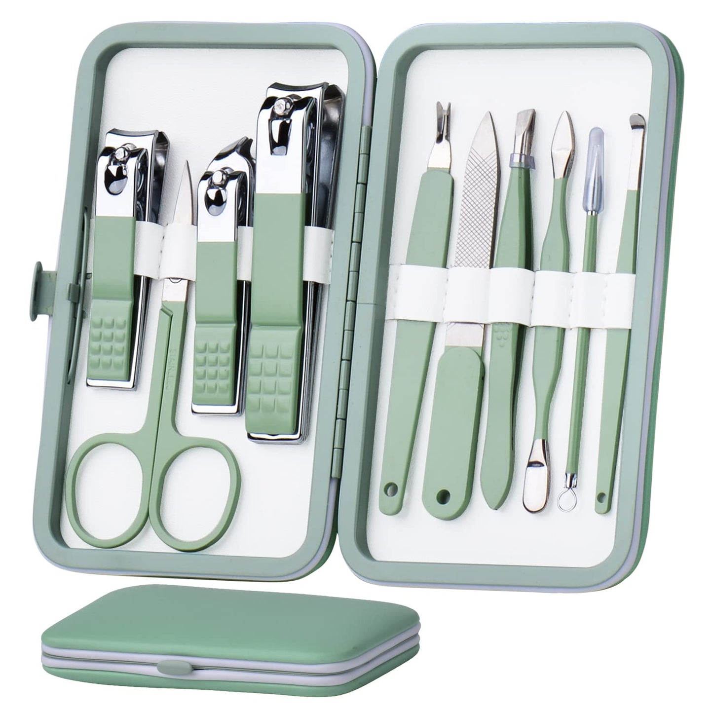 stainless steel manicure and pedicure grooming kit with black travel case