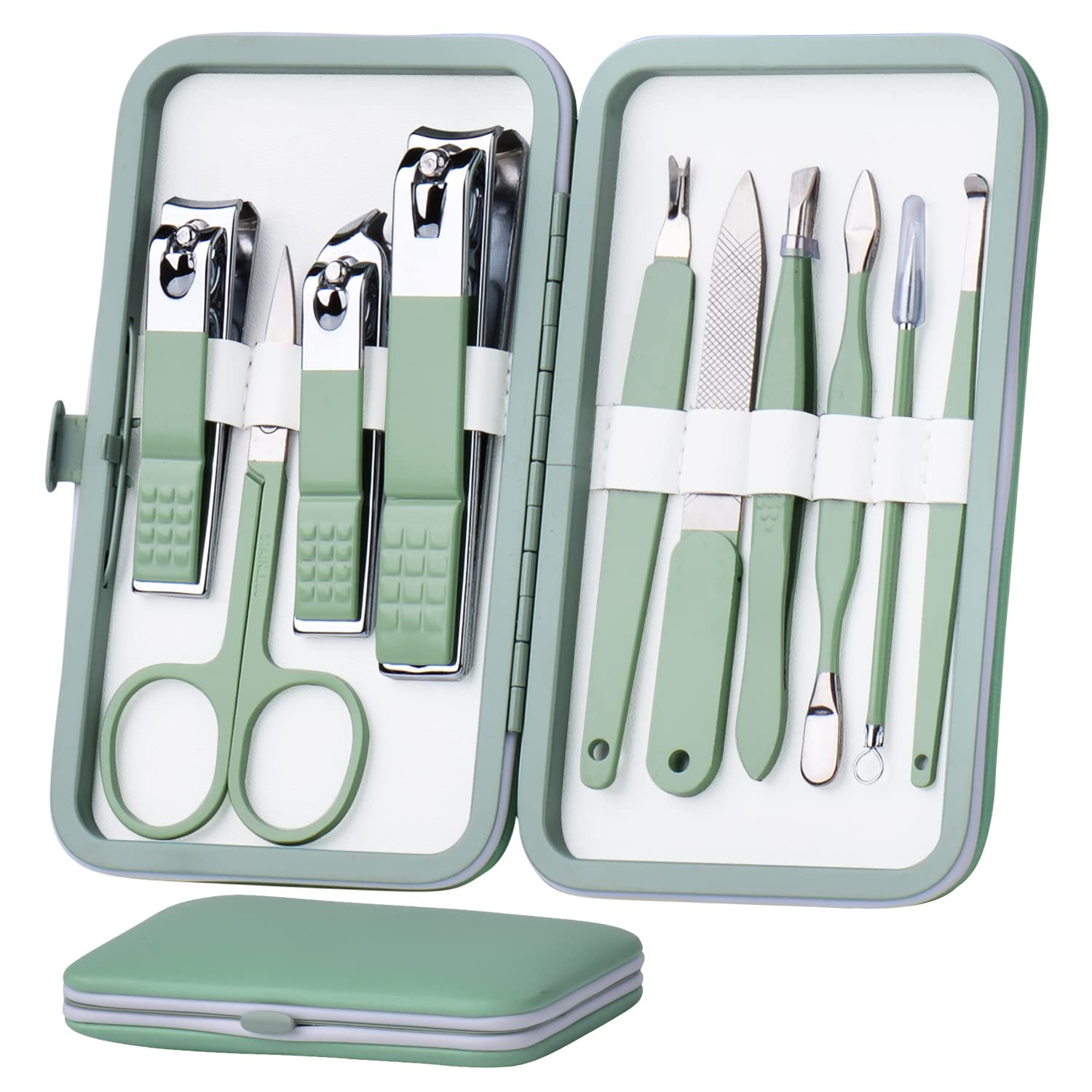 stainless steel manicure and pedicure grooming kit with black travel case