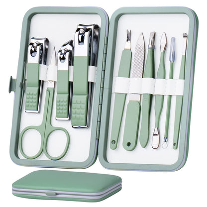 stainless steel manicure and pedicure grooming kit with black travel case