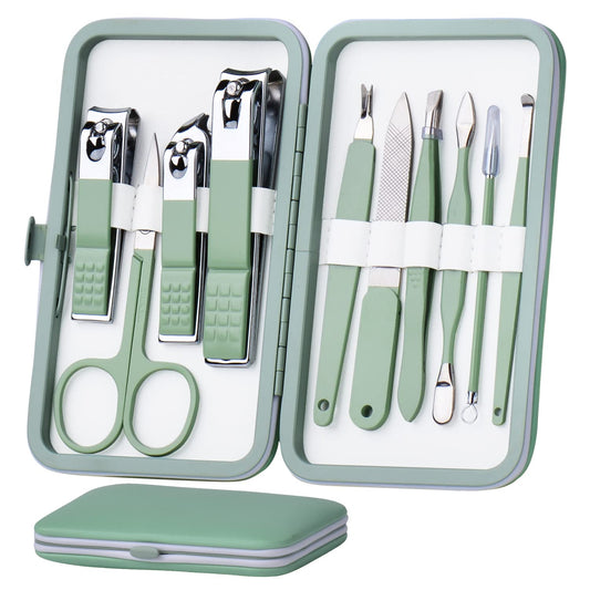 stainless steel manicure and pedicure grooming kit with black travel case