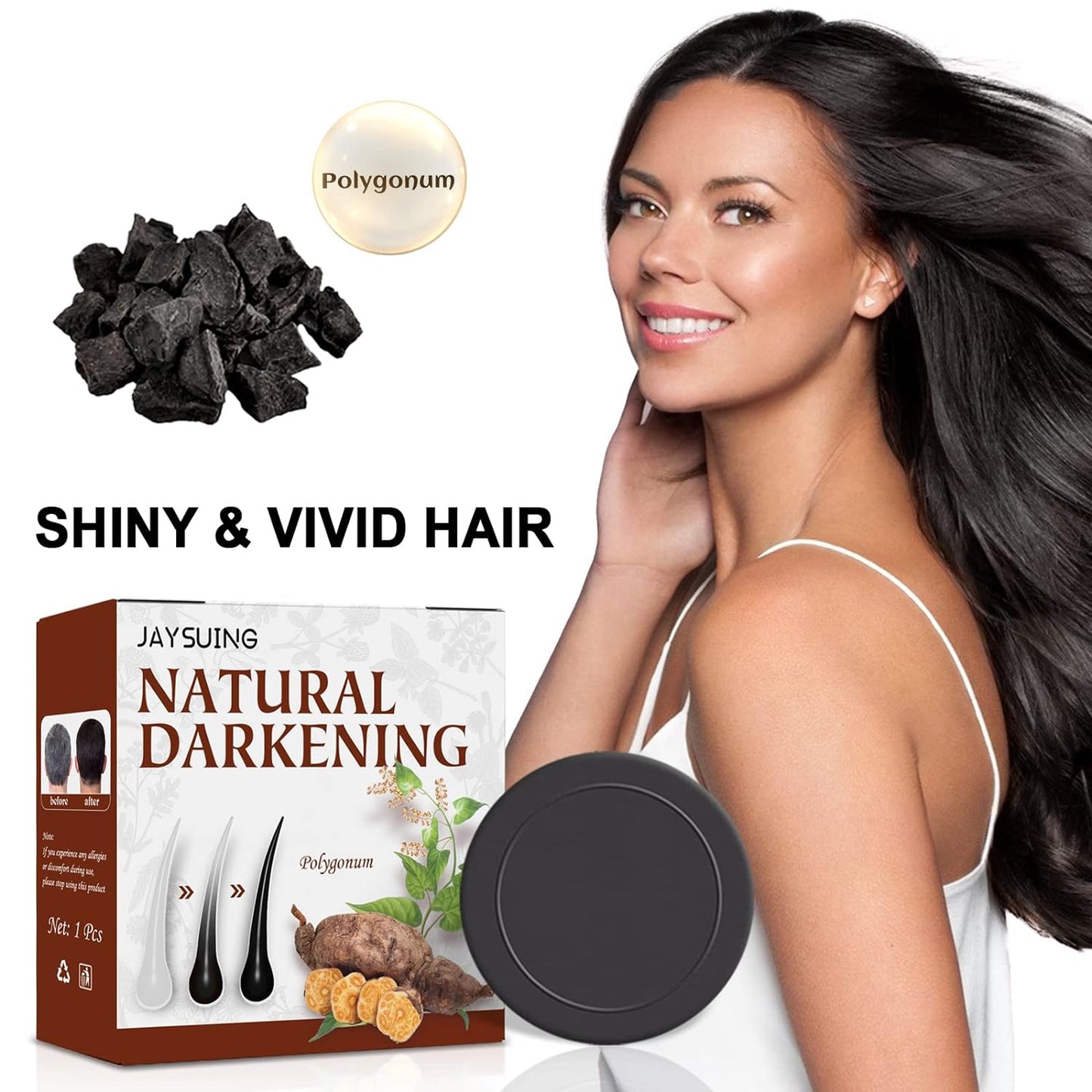 Organic Hair Darkening Shampoo Bar for Men & Women, Volumizing & Moisturizing, Repair Essence, Black Hair 1PC-Black.