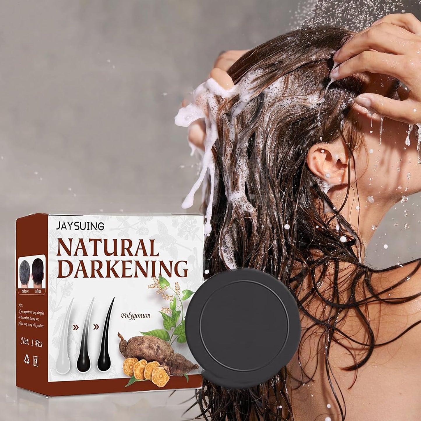 Organic Hair Darkening Shampoo Bar for Men & Women, Volumizing & Moisturizing, Repair Essence, Black Hair 1PC-Black.