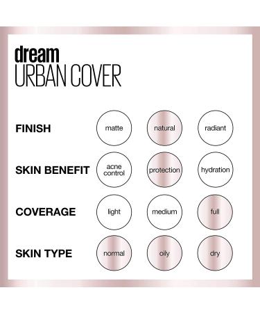 Maybelline Dream Urban Cover Flawless Coverage Foundation Makeup, SPF 50, Classic Ivory.