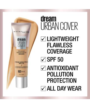 Maybelline Dream Urban Cover Flawless Coverage Foundation Makeup, SPF 50, Classic Ivory.