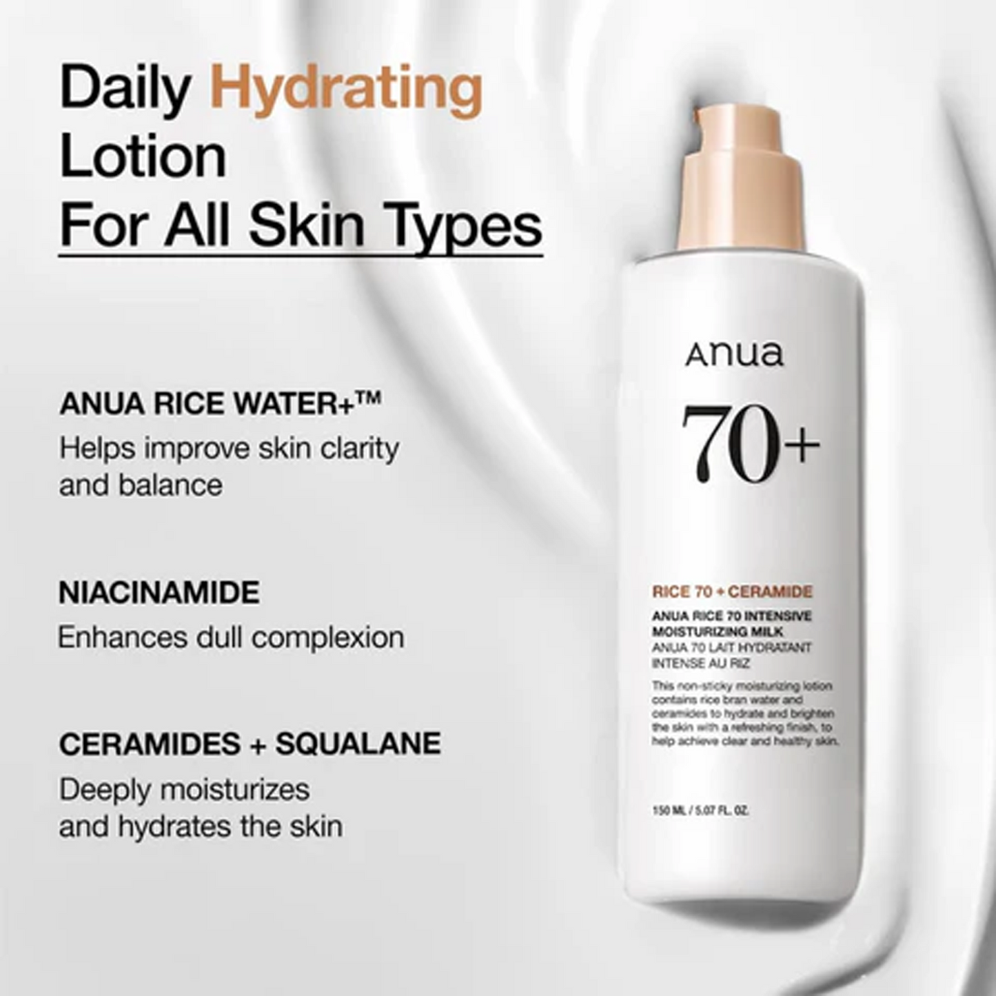 Anua Rice 70+ Ceramide Intensive Moisturizing Milk - 150ml