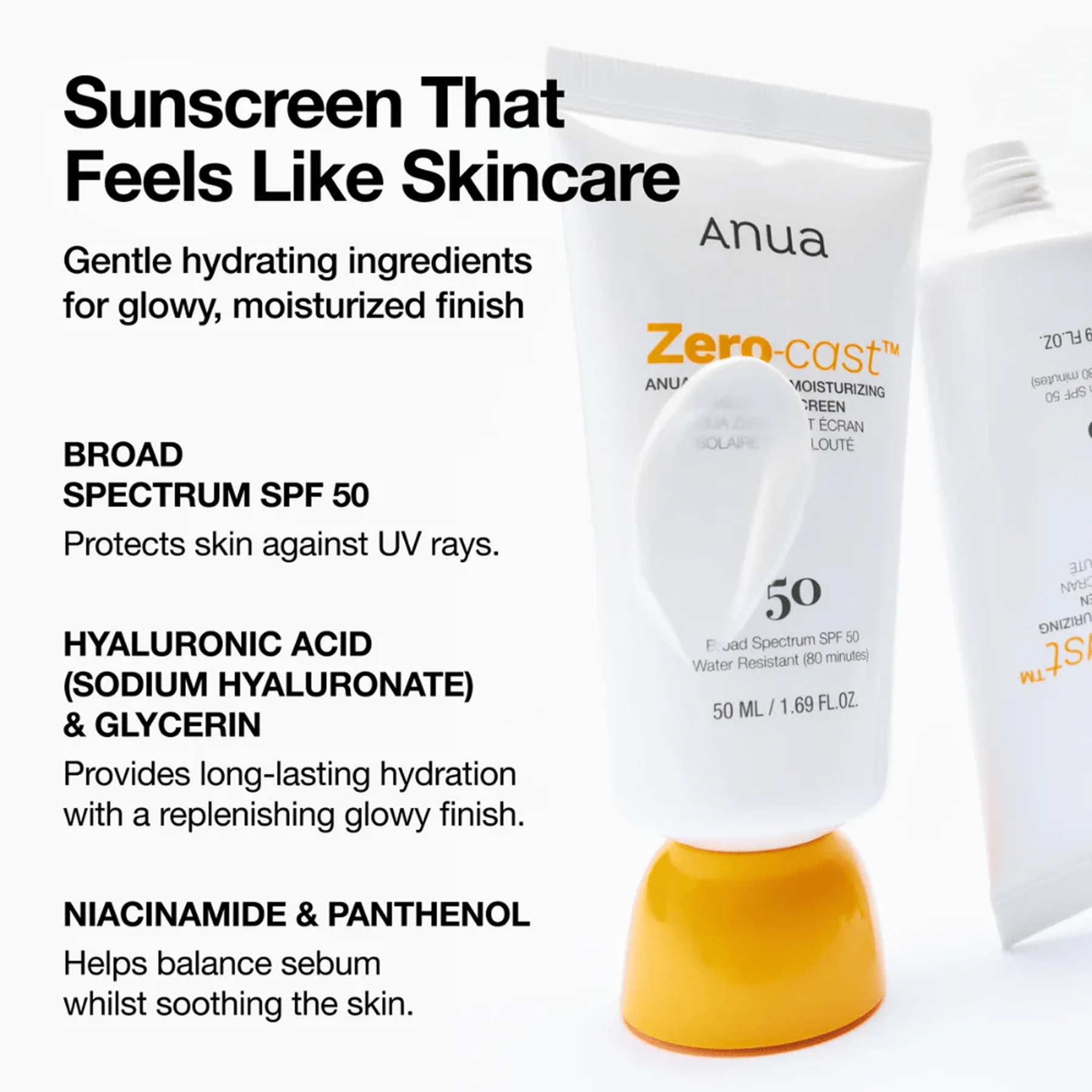 Anua Zero Cast Moisturizing Finish Sunscreen SPF 50 PA++++ - 50ml