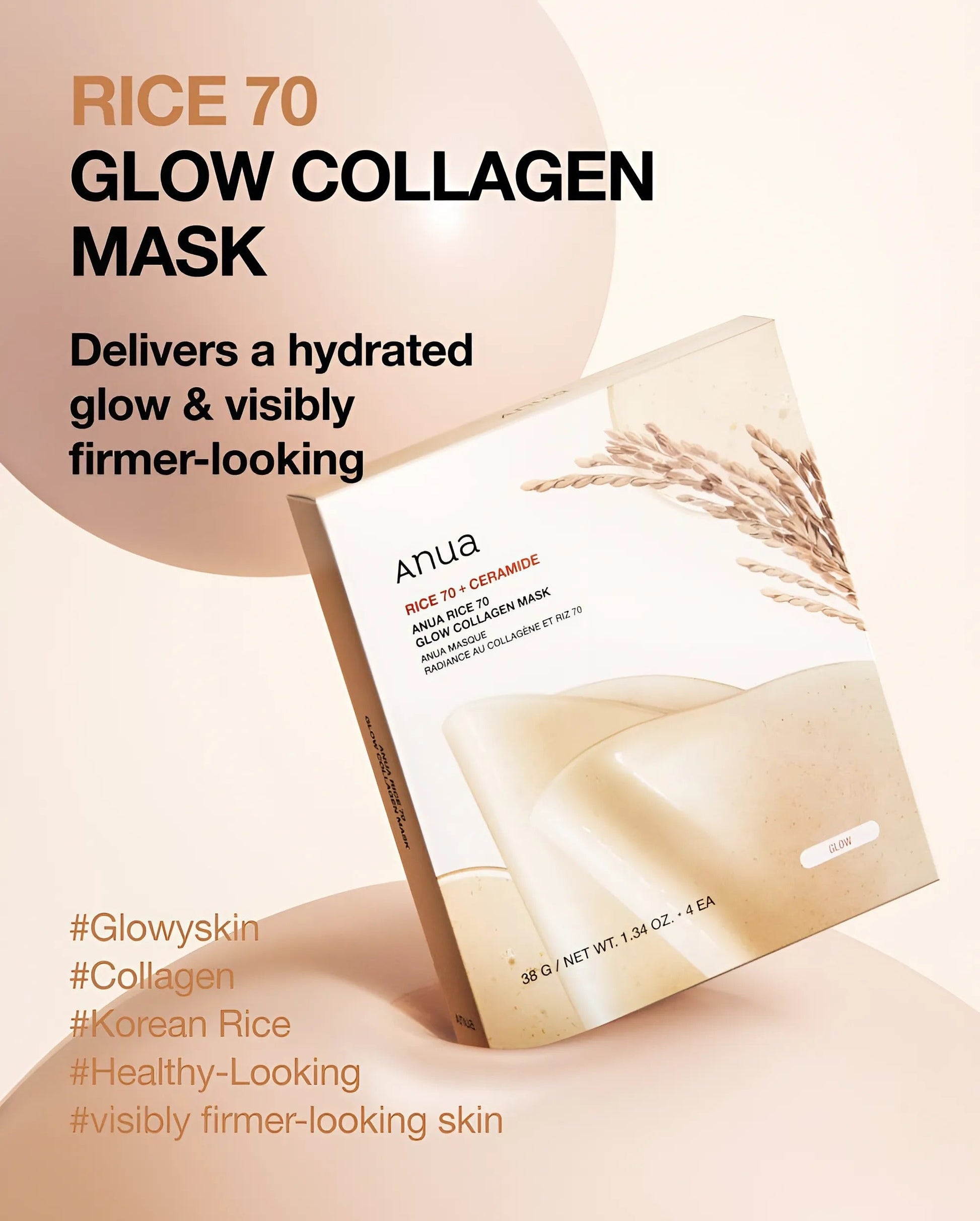 Anua Rice 70+ Ceramide Glow Collagen Mask – 38g