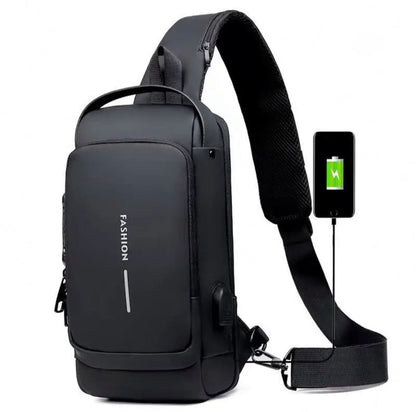 Waterproof Multifunctional Anti-theft Men's Chest Bag with JSB Charging Port.