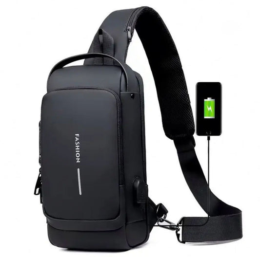 Waterproof Multifunctional Anti-theft Men's Chest Bag with JSB Charging Port.